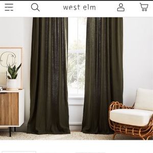 West Elm European Flax Linen Curtains - Dark Olive